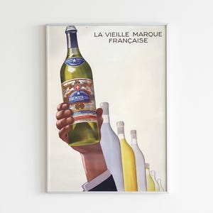 ヴィンテージ フランス酒ウォールアート、La Vieille Marque ポスタープリント、彼女へのギフト、デジタルダウンロード、バーカート装飾、レトロな室内装飾、ワインアート