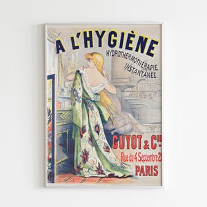 Vintage French Hydrotherapy Poster, A L&#39;Hygiene, Wall Art, Retro Digital Print, Digital Download, Vintage Decor, Home Decor, Printable Art