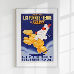 Pôster vintage de batata francesa, impressão de arte de parede retrô, download de arte digital, arte moderna de meados do século, pôster de culinária francesa, arte de parede de cozinha