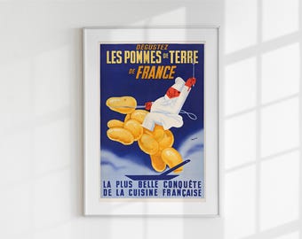 Vintage French Potato Poster, Retro Wall Art Print, Digital Art Download, Mid Century Modern Art, French Cuisine Poster, Kitchen Wall Art