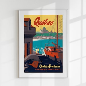 Vintage Quebec Wall Art | Chateau Frontenac Canadian Pacific Travel Poster | Retro Quebec City Printable Decor | Digital Download Art