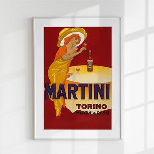 Plakat Vintage Martini & Rossi do wydrukowania | Retro włoski wermut na ścianę | Cyfrowe pobieranie Golden Lady Wine Print | Dekoracja wózka barowego