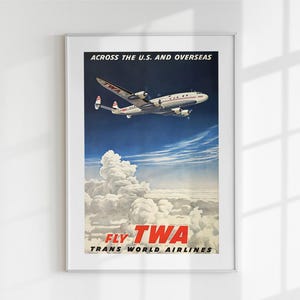Vintage TWA Poster - Retro Airline Wall Art - Mid-Century Modern Printable Decor - Travel Poster Digital Art - Large Wall Art Download