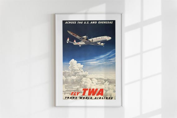 Vintage TWA Poster - Retro Airline Wall Art - Mid-century Modern