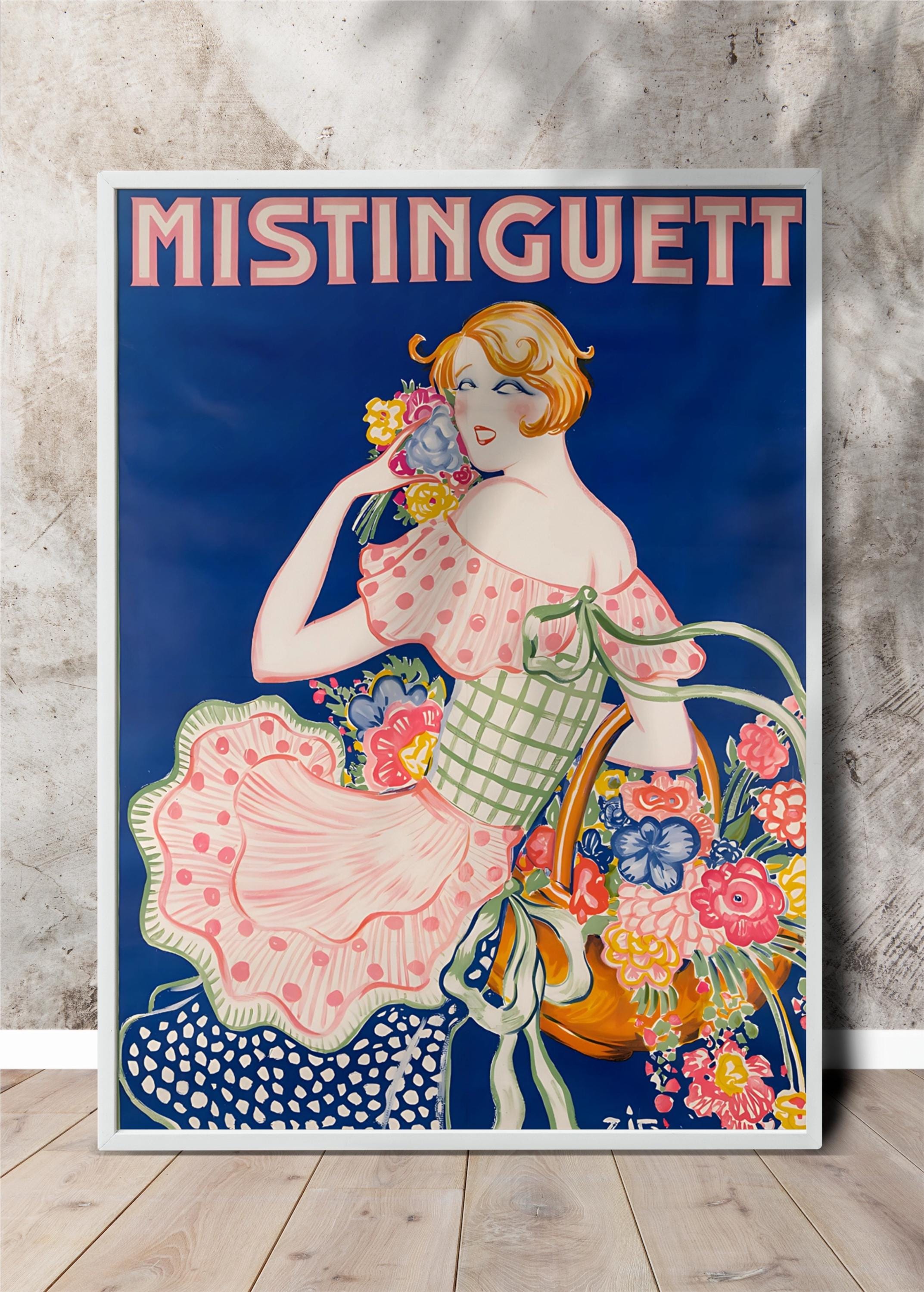 Vintage Mistinguett Poster Digital Wall Art, Retro Printable 3:4 Ratio, French Cabaret Decor, Colorful Floral Wall Print, Home Decor