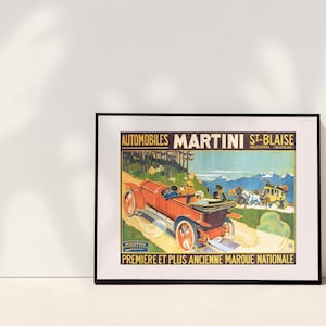 Plakat Vintage Martini Automobiles, Klasyczna francuska reklama samochodowa, Wydrukowana sztuka ścienna, Dekoracja samochodu retro, Pobieranie cyfrowe
