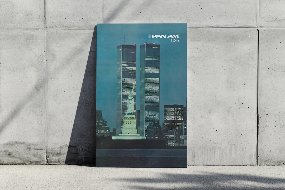 Vintage Pan Am Poster, Statue of Liberty and World Trade Center