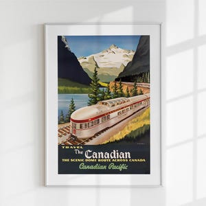 affiche vintage de train du Canadien Pacifique | Impression d'art mural de voyage sur la route du dôme | Chemin de fer rétro en téléchargement numérique | Décoration de paysage de montagne