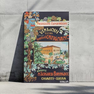 Vini ed Olii Vintage Italian Wine and Olive Oil Plakat, Dekoracja wózka barowego, Drukowana sztuka ścienna, Dekoracja kuchni, Sztuka reklamowa retro