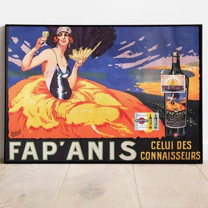 Plakat Vintage Fap'Anis French Liquor, wystrój retro baru, sztuka ścienna do druku w stylu secesyjnym, wystrój kuchni, wydruk cyfrowy napojów