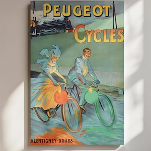 Vintage Peugeot Cycles Poster, Retro Bicycle Advertising Print, Antique French Wall Art, Printable Digital Download, 2x3, Cycling Decor
