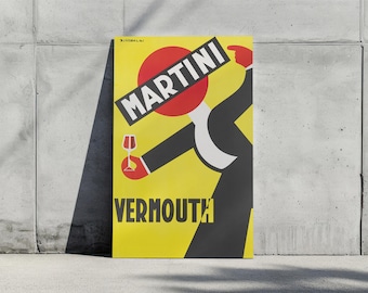 Vintage Martini Vermouth Art Print, Retro Italian Drinks Poster, Printable Bar Cart Decor, Modernist Martini Advertising, Bold Wall Art