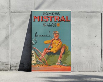 Póster vintage de ciclismo Pompes Mistral - Arte retro de bicicleta francesa - Decoración de pared humorística - Descarga digital - 5 proporciones, tamaños ISO
