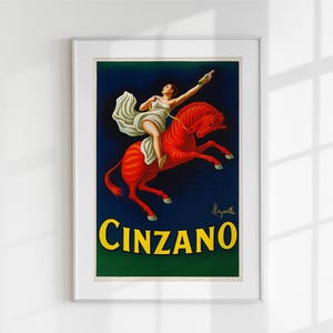 Vintage Cinzano Poster zum Ausdrucken | Italienische Spirituosen-Wand-Kunst | Retro Barwagen Dekor | Digitaler Download rotes Pferd Mid Century Kunstwerk