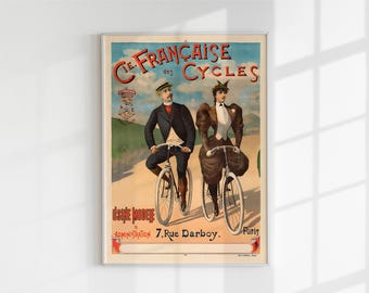 Impresión de póster vintage de Cie Française des Cycles: arte de bicicleta francesa retro, decoración elegante para ciclismo, descarga digital, 5 proporciones y tamaños ISO
