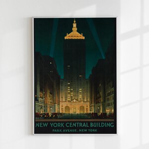 Vintage New York Central Building Art | Park Avenue Night Scene | Printable Wall Art | Retro NYC Architecture Poster | 2:3 Ratio Print