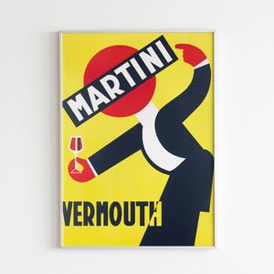 affiche vintage Martini Vermouth, art mural Art déco, décoration de bar à cocktails imprimable, publicité rétro pour alcools, téléchargement numérique, milieu du siècle