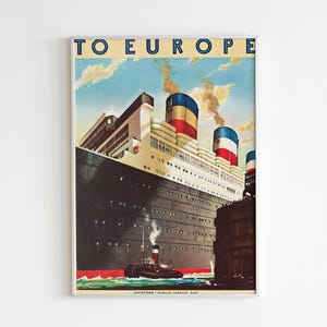 Vintage Ocean Liner Print, SS United States Wall Art, Retro Nautical Travel Poster, Maritime Decor, Large Ship Illustration,Digital Download