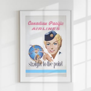 Vintage Canadian Pacific Airlines Poster | Retro Travel Wall Art | Flight Route Map Print | Digital Download Printable Aviation Decor