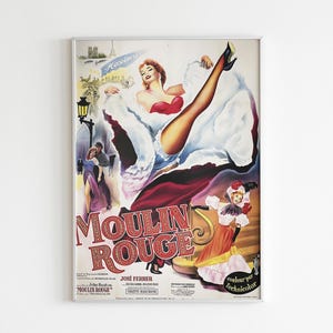 Plakat filmowy Moulin Rouge w stylu vintage – wydruk artystyczny francuskiego filmu retro, pobieranie cyfrowe, plakat klasycznego kina, paryska sztuka ścienna