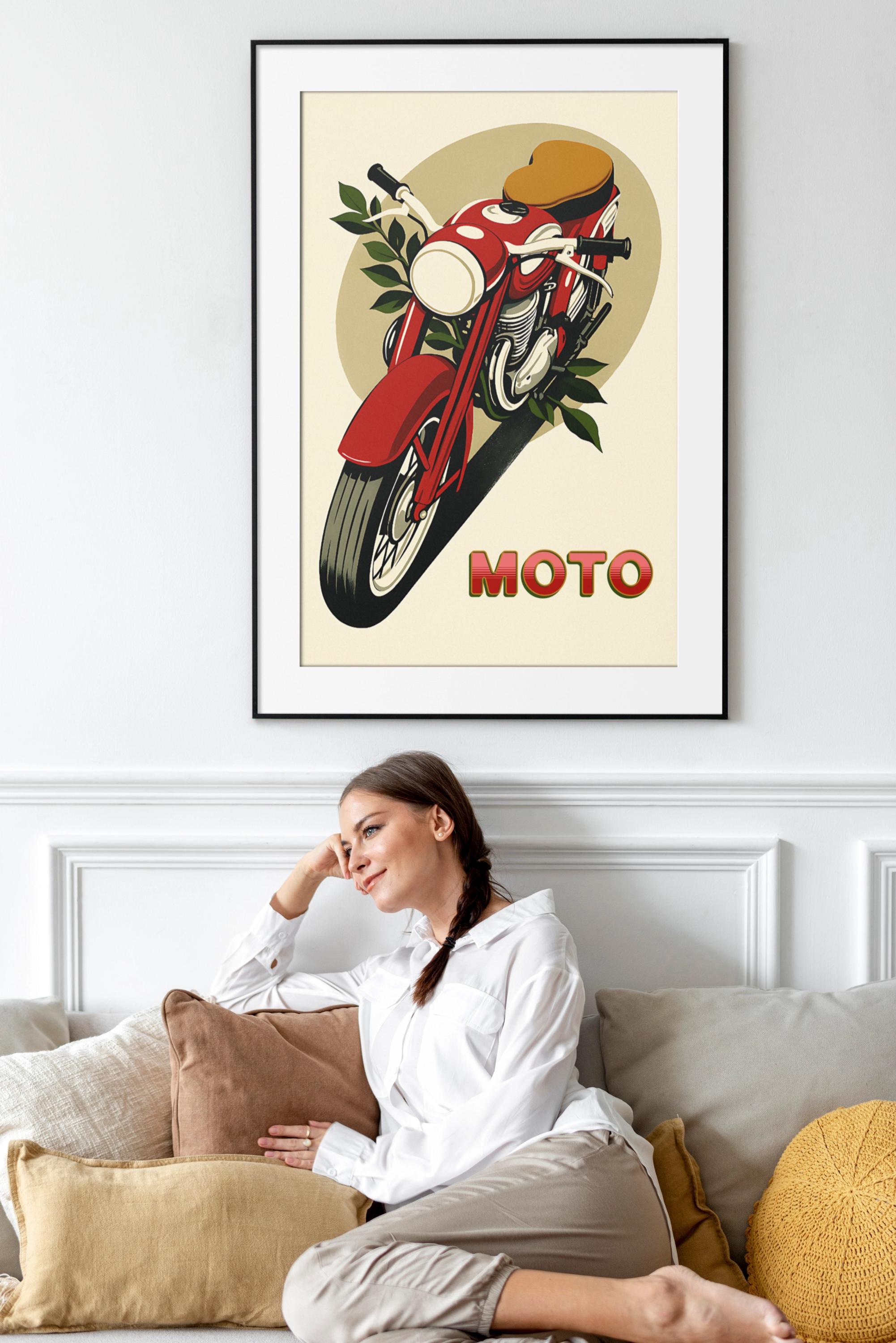 幅110cm×高さ80cm アンティークポスター 額縁付き レトロ バイク 幅110cm×高さ80cm アンティークポスター 額縁付き レトロ バイク