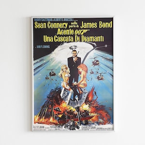 James Bond Italian Film Digital Download, Diamonds Are Forever Vintage Film Art, 007 Movie Wall Print, Sean Connery Mid Century Modern Print