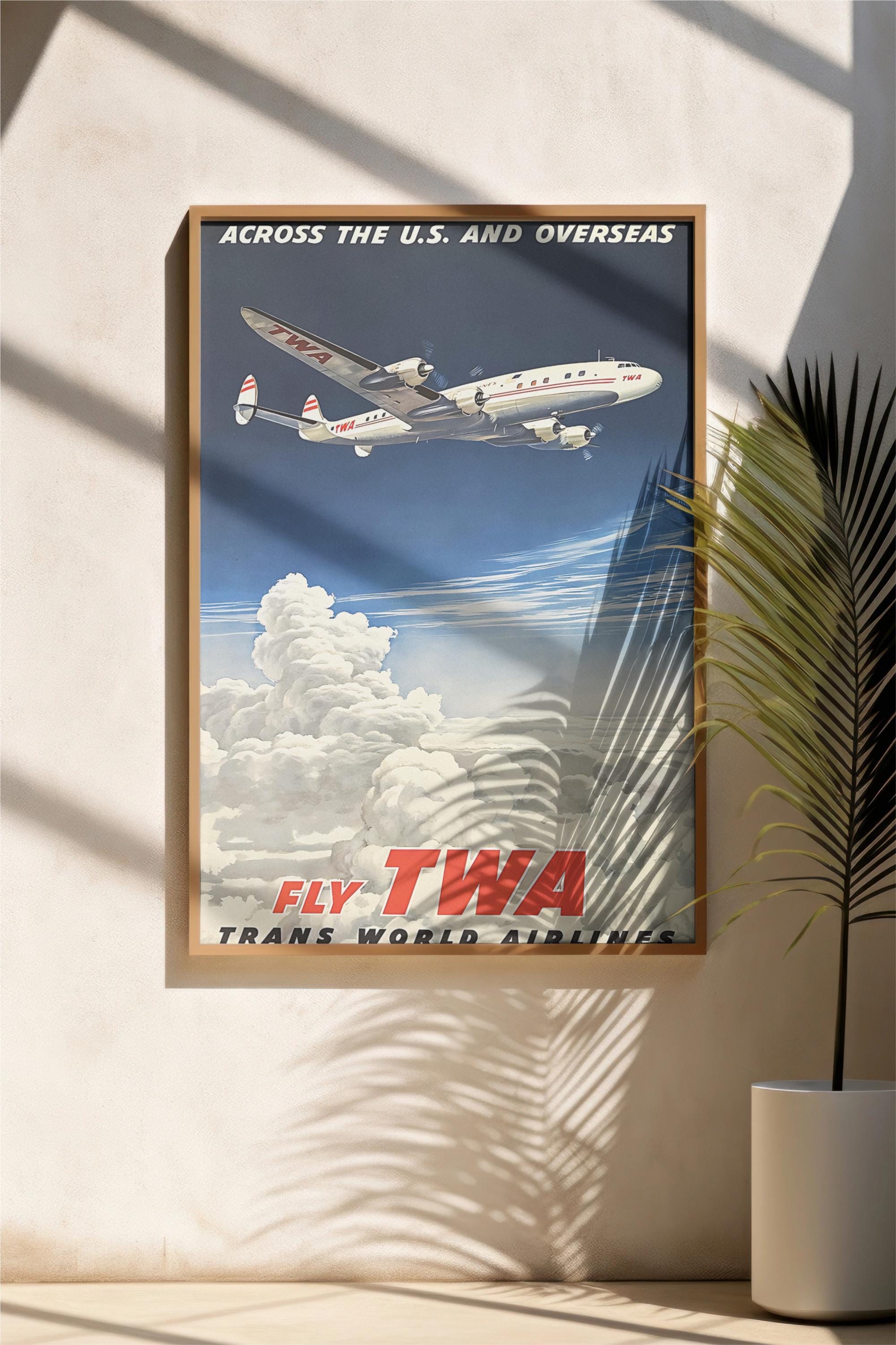 Vintage TWA Poster - Retro Airline Wall Art - Mid-century