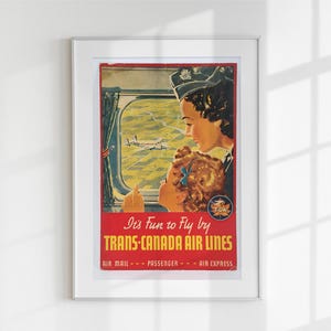 affiche vintage de Trans-Canada Airlines | Art mural aviation rétro | Décoration de voyage Mid-Century | Téléchargement numérique imprimable