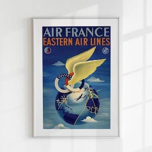 Vintage Air France Eastern Air Lines Poster – Retro Airline Wall Art – Aviation Travel Digital Download Print