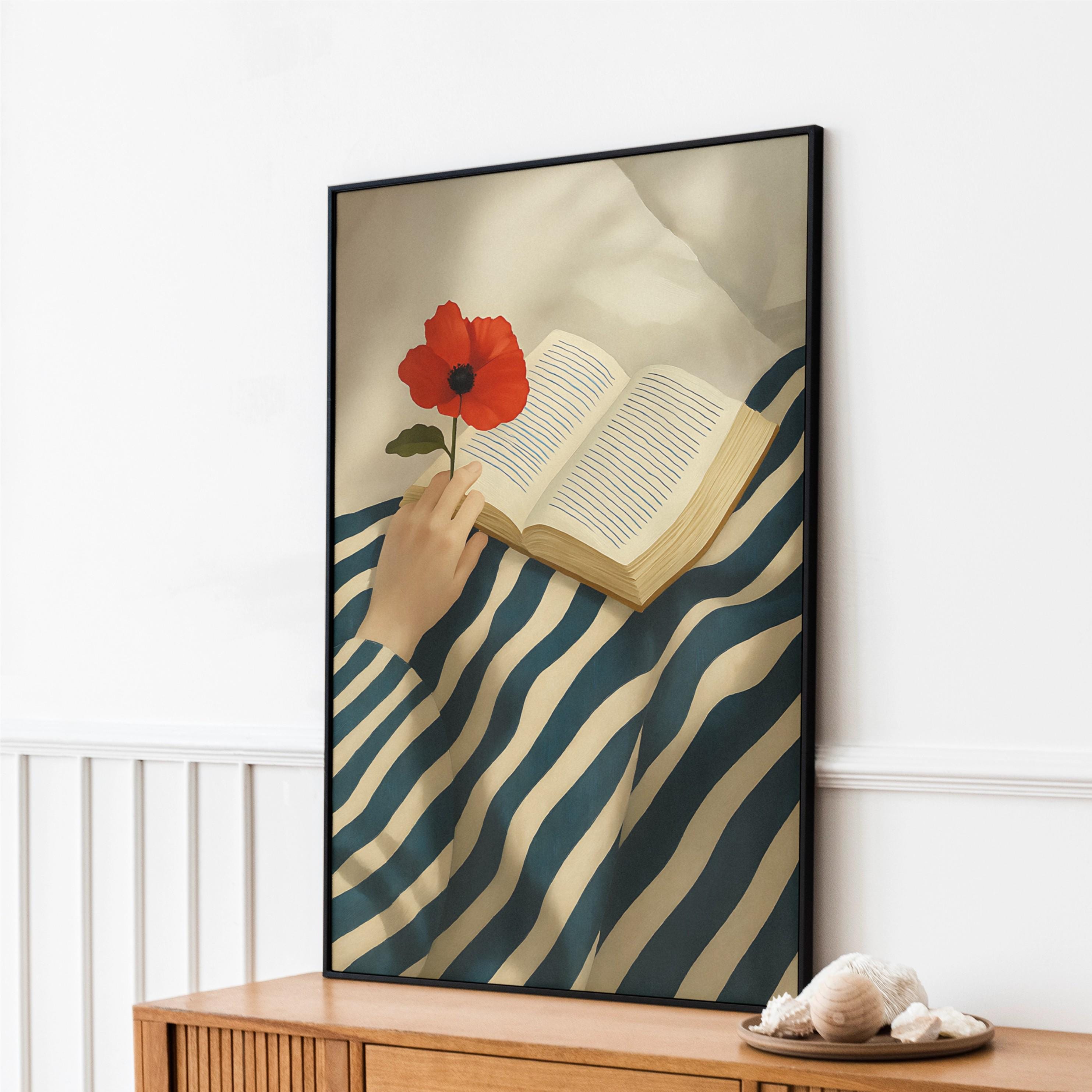 Vintage Floral Reading Wall Art | Poppy Flower Printable Poster