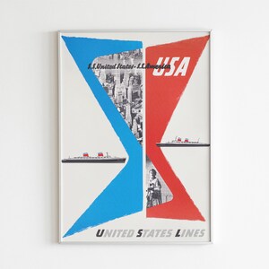 Vintage SS United States Print, Ocean Liner Travel Poster, Nautical Wall Art, Maritime Decor, Retro Ship Illustration, Digital Download