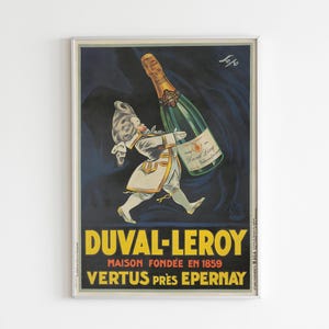 Vintage Duval-Leroy Champagne Plakat Cyfrowa Sztuka Ścienna, Wydrukowany Bar Cart Decor, Retro Sztuka Kuchenna, Prezent dla Niej, Duży Wydruk Sztuki Ściennej
