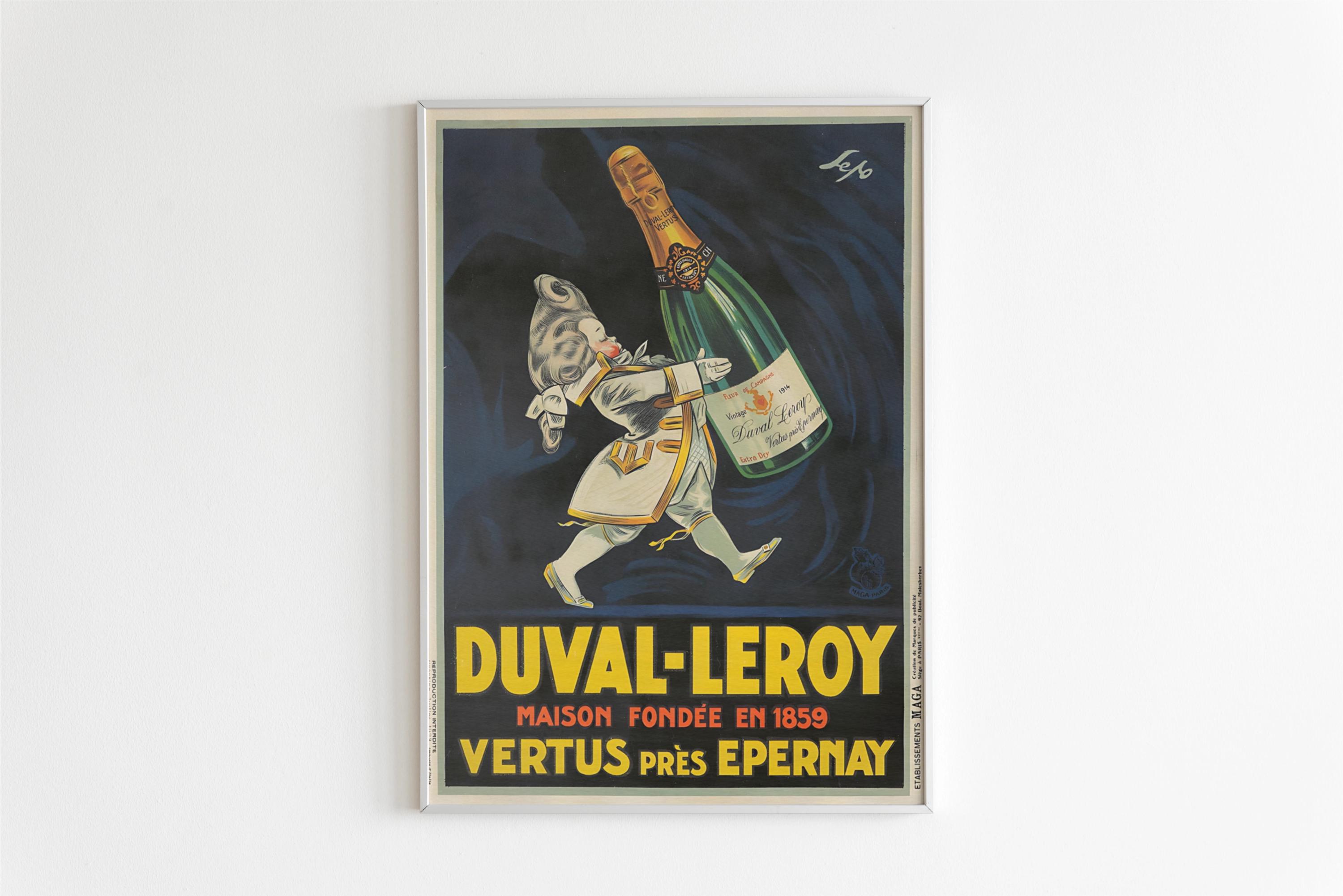 Champagne DUVAL-LEROY ヴィンテージ・額縁アート・ポスター Duval Leroy French Champagne Poster, Party Liquor Bar