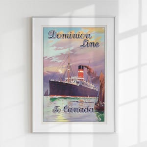 Vintage Dominion Line Cruise Ship Poster | Retro Nautical Wall Art Print | Digital Download Travel Poster To Canada | Printable Art