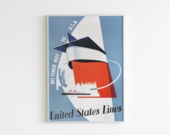 SS UNITED STATES Lines New Retro Travel Poster Ocean Liner