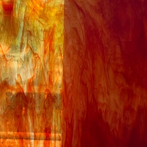 Red, Orange, and Amber Wispy Stained Glass Sheet