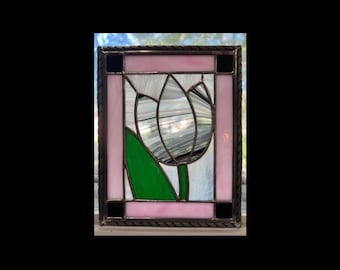 Tulip Stained Glass Panel Suncatcher Wall Art Window Art Gift