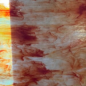 Red-Orange and Clear Streaky Stained Glass Sheet Panel Vintage