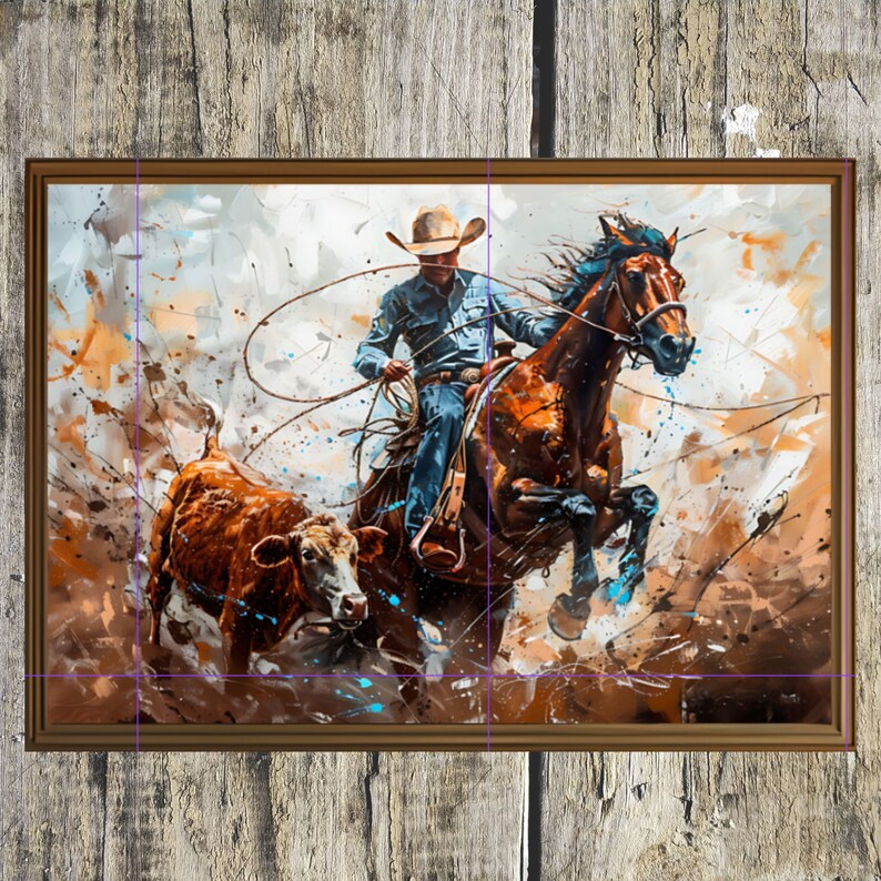 2 Cowboy Roping a Range Calf Wall Art, 2 Separate Images Included ...