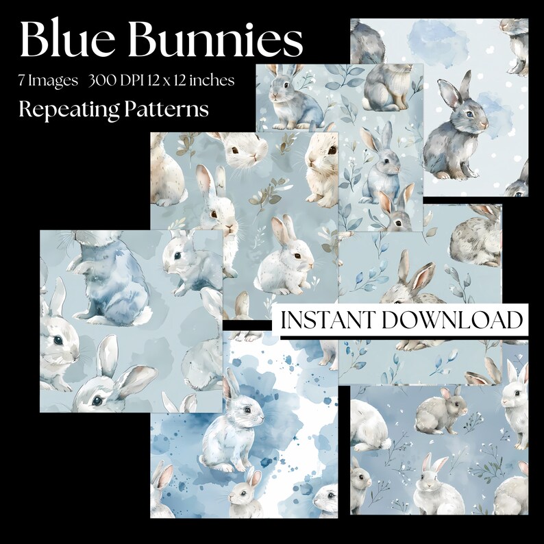 Blue Rabbit Pattern Desktop Background 31 Blue Rabbit Bunnies Digital Seamless Repeating Pattern Paper, 12 X ...