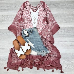 Boho Mandala Tassel Kimono: Lightweight Viscose Duster Jacket