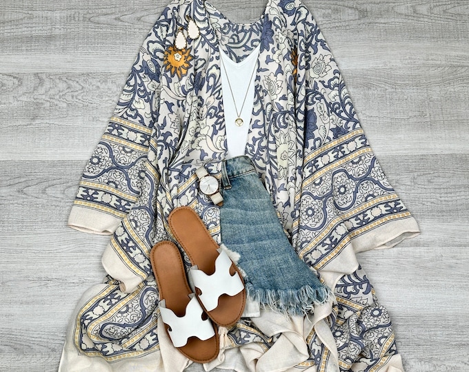 Floral Embroidery Kimono Cardigan: Boho Beach Coverup