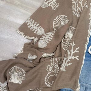 Boho Seashell Kimono Beach Cover Up – Embroidered Summer Cardigan, Resort Wear, Tropical Vacation Outfit image 4