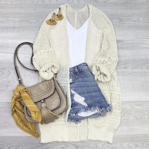 Crochet Bohemian Netted Cardigan Lightweight comfy oversize cardigan cream