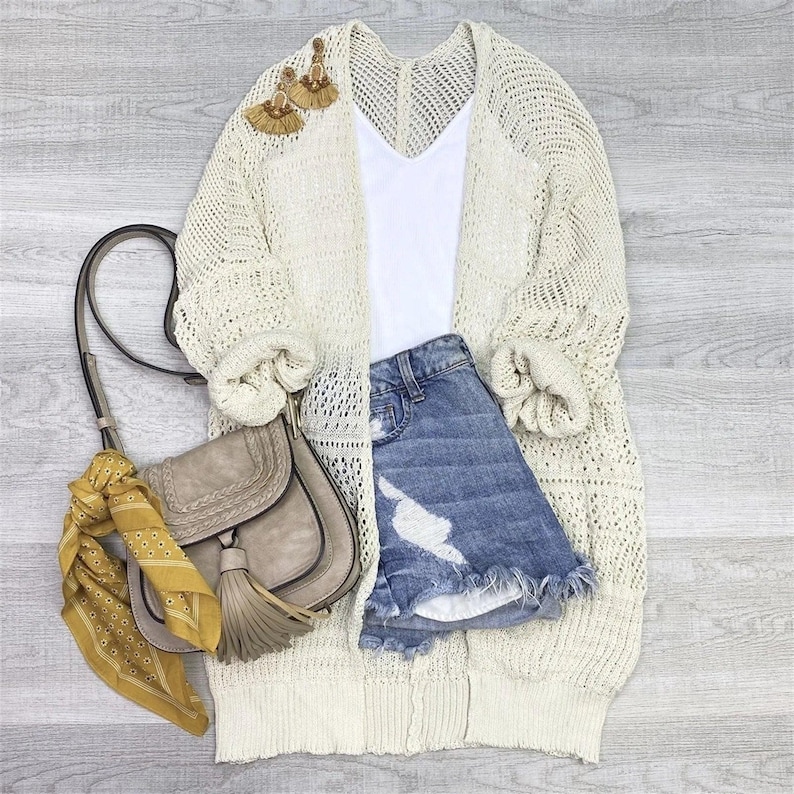 Crochet Bohemian Netted Cardigan Lightweight comfy oversize cardigan cream