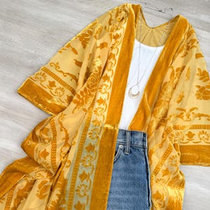 Regina Velvet Mesh Boho Kimono Beach Cover Up, Sheer Duster Cardigan, Lightweight Resort Wear, Festival Kimono, Swim Coverup for Women image 6