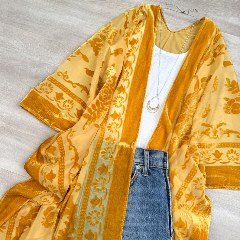 Regina Velvet Mesh Boho Kimono Beach Cover Up, Sheer Duster Cardigan, Lightweight Resort Wear, Festival Kimono, Swim Coverup for Women image 6