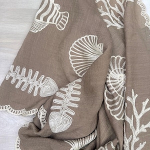 Boho Seashell Kimono Beach Cover Up – Embroidered Summer Cardigan, Resort Wear, Tropical Vacation Outfit image 5