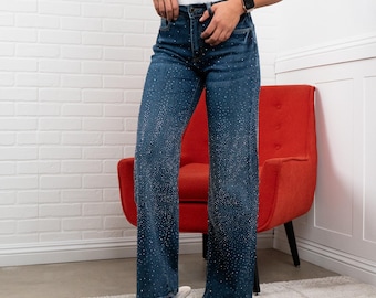 Crystal High-Waisted Sparkle Jeans - Must Have