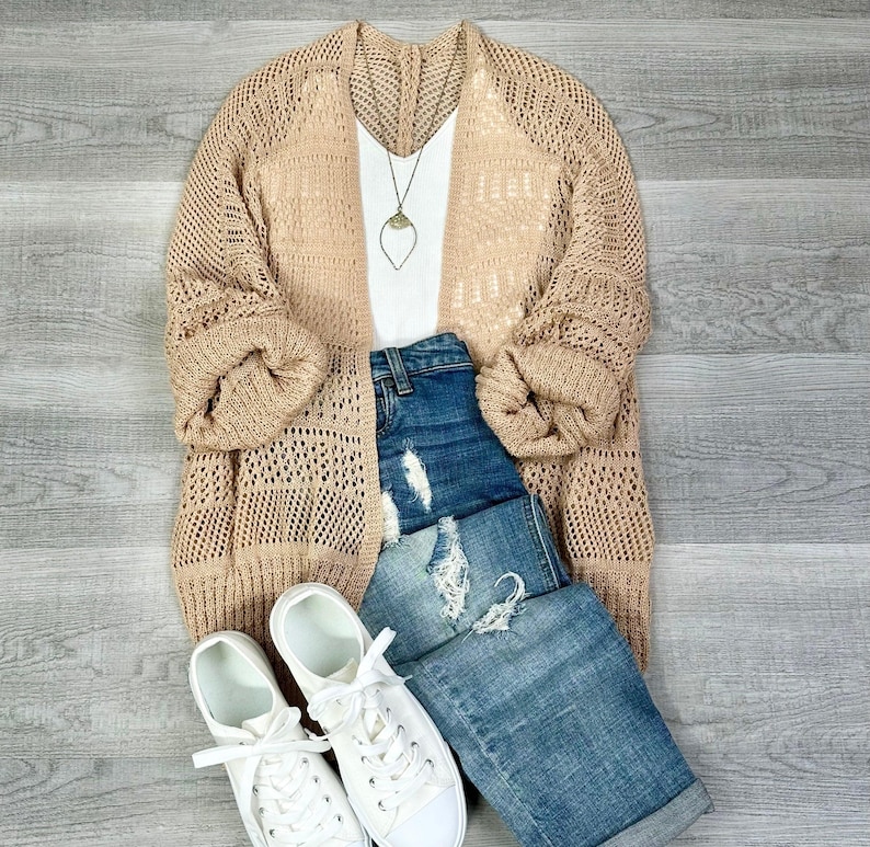 Crochet Bohemian Netted Cardigan Lightweight comfy oversize cardigan blush